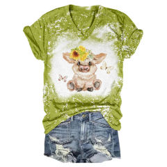 Charming Highland Cow Baby: Rainbow V-Neck T-Shirt